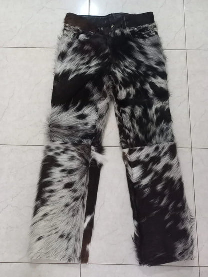 Cowhide Pants Women Black White Real Hair On Hide Leather