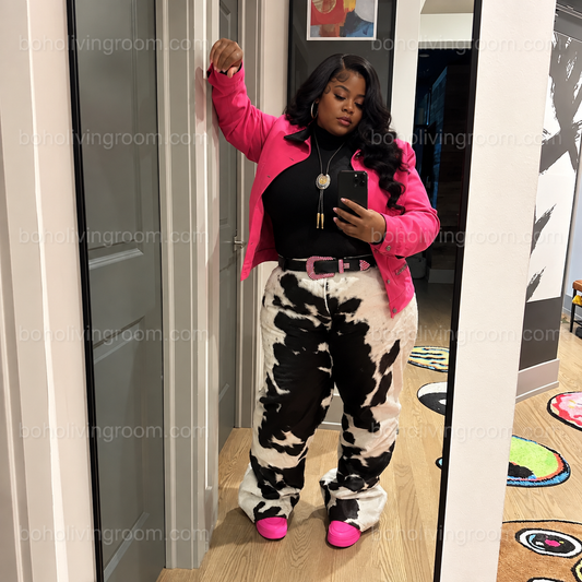 Cowhide Pants for Women Black White Hair-On Western Style