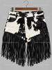 Cowhide Shorts With Fringe Real Hair On Hide Western Style