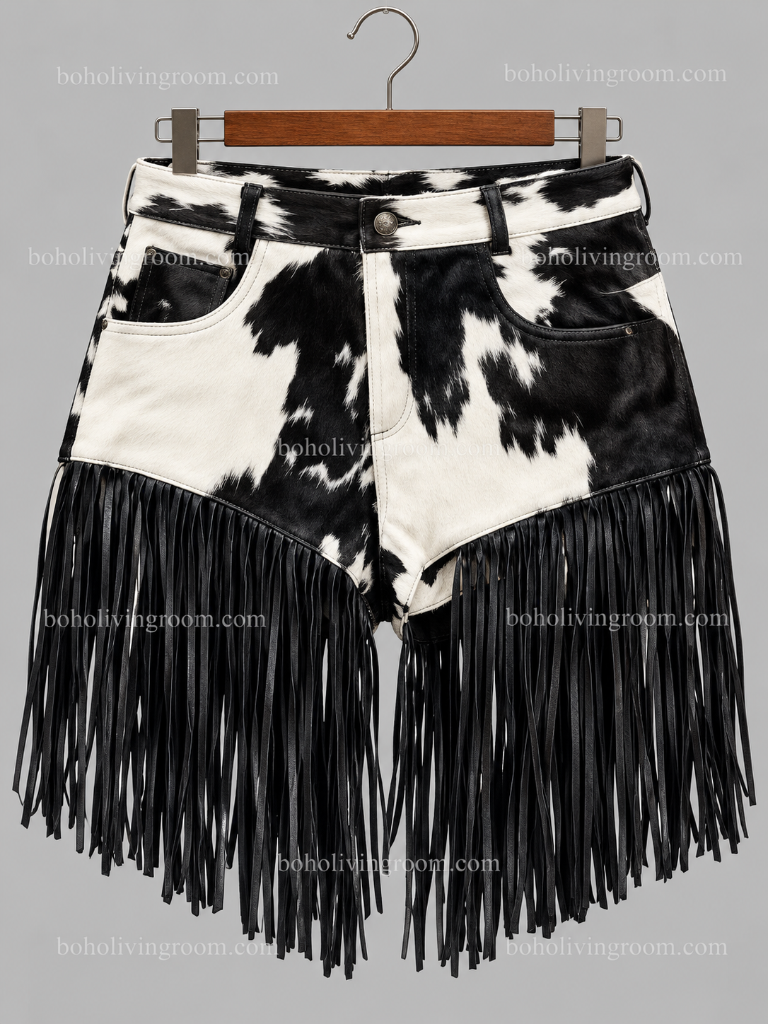 Cowhide Shorts With Fringe Real Hair On Hide Western Style