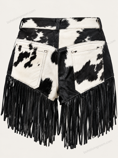 Cowhide Shorts With Fringe Real Hair On Hide Western Style