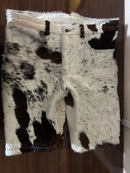 Cowhide Shorts for Men in Black and White Hair-On Hide