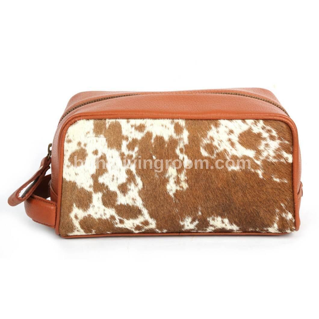 Brown White Cowhide Toiletry Bag