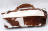 Brown and White Cowhide Tote Bag with Leather Handles