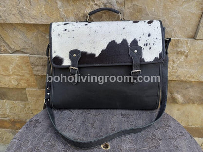 Hair On Cowhide Briefcase Bag Leather Office Laptop