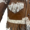 cowhide jacket brown white fur fringe western coat