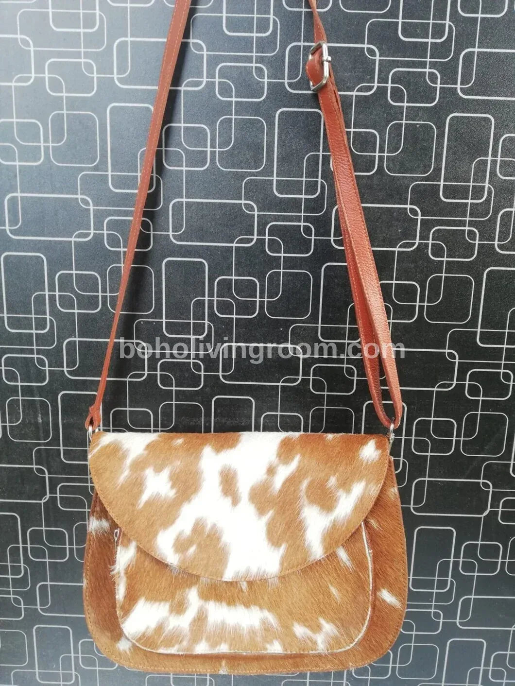 Cowhide Crossbody Purse with Brown and White Hair-On Hide