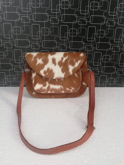Cowhide Crossbody Purse with Brown and White Hair-On Hide