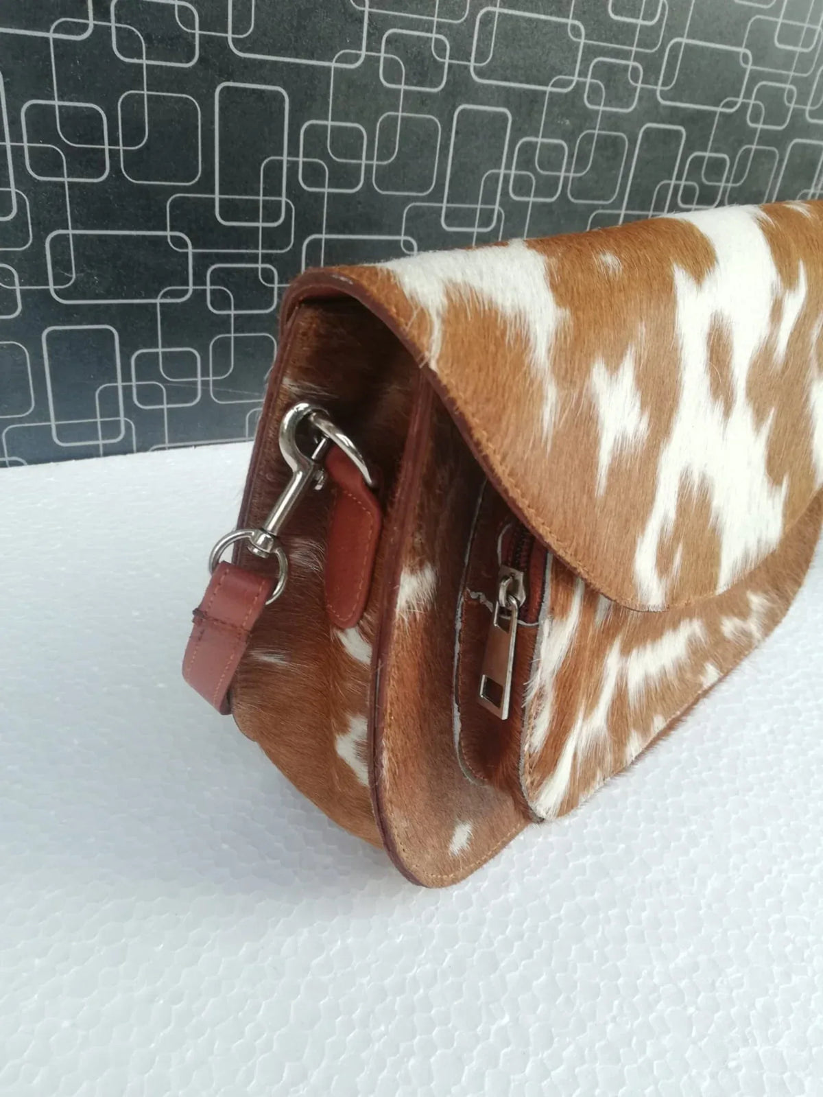 Cowhide Crossbody Purse with Brown and White Hair-On Hide