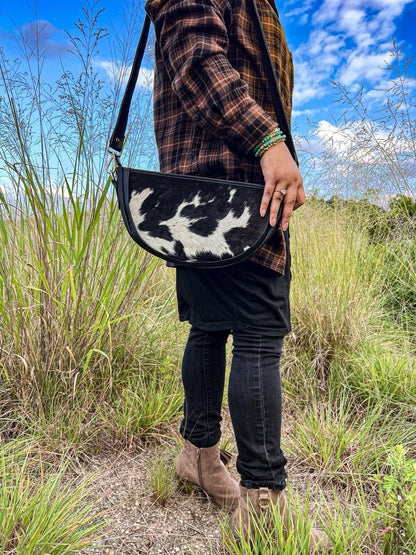 Cowhide Crossbody Purse with Black and White Hair-On Hide