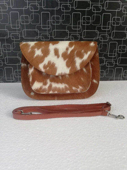 Cowhide Crossbody Purse with Brown and White Hair-On Hide