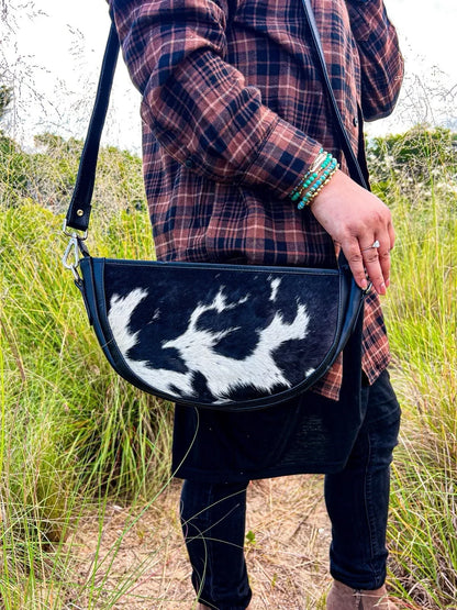 Cowhide Crossbody Purse with Black and White Hair-On Hide