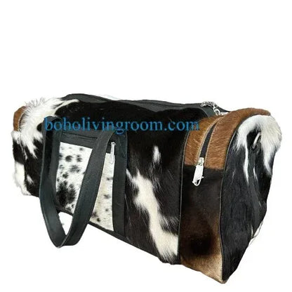 Extra Large Tricolor Cowhide Overnight Duffle Bag