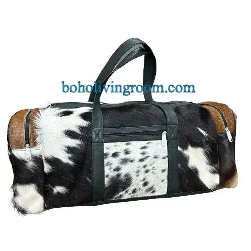 Extra Large Tricolor Cowhide Overnight Duffle Bag
