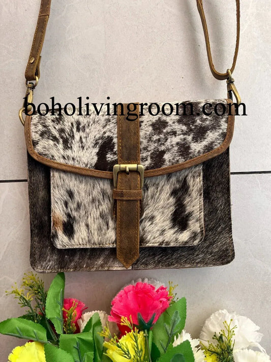 Cowhide Fur Purse with Leather Crossbody Strap