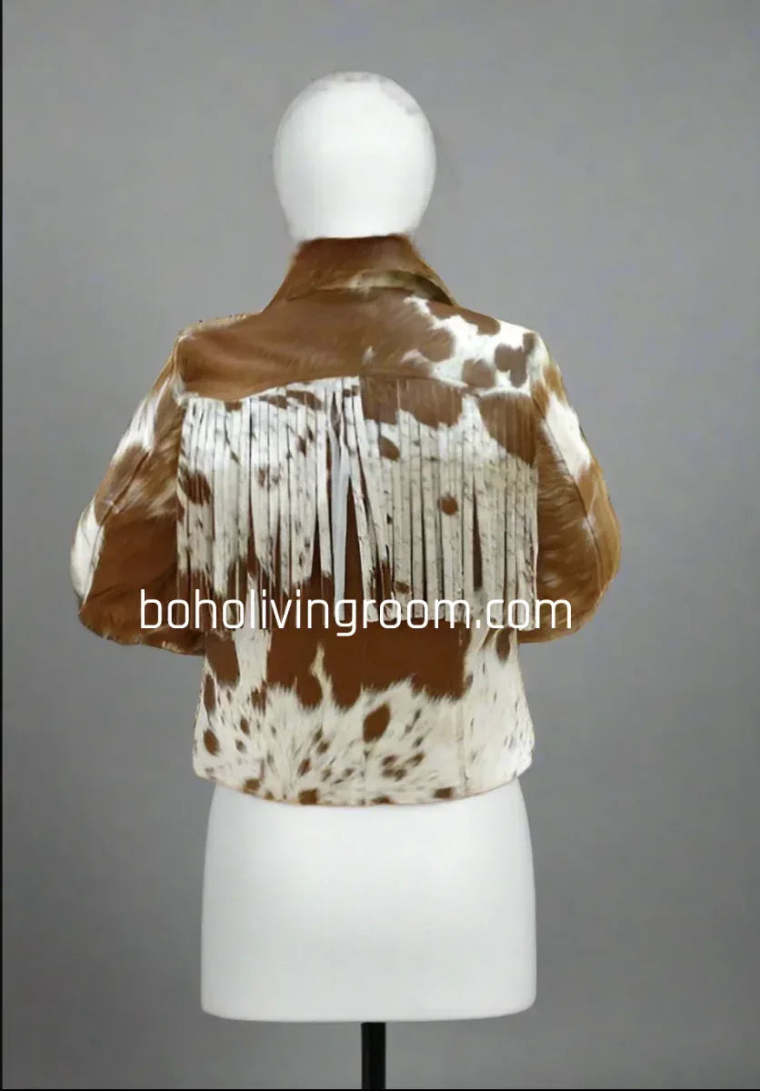 cowhide jacket brown white fur hair on hide women