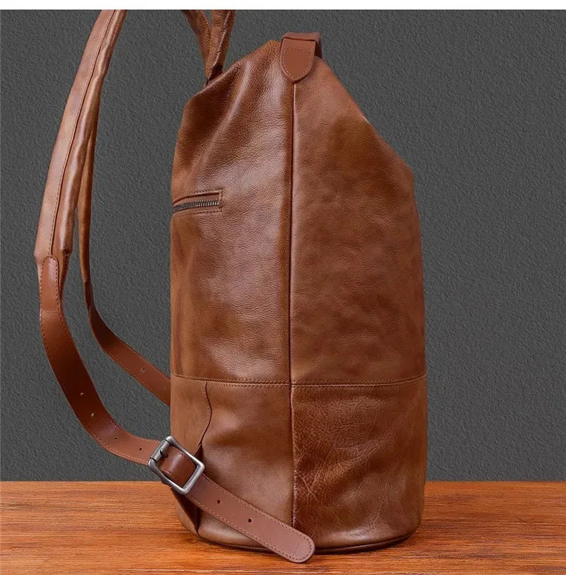 Men’s Vintage Leather Backpack Handmade Brown Cowhide