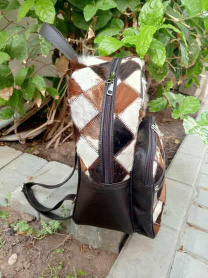 Hair On Cowhide Patchwork Leather Backpack