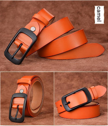 Women's Genuine Cowhide Leather Belt with Black Buckle 3 105 cm