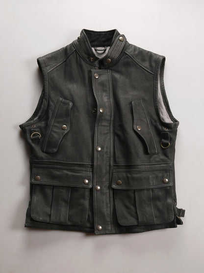 Retro cowhide genuine leather vest for men
