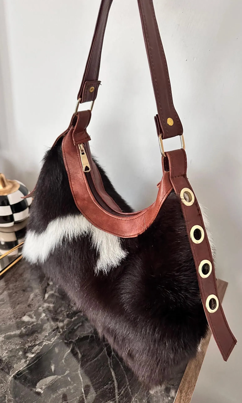 Hair on cowhide shoulder bag leather western purse