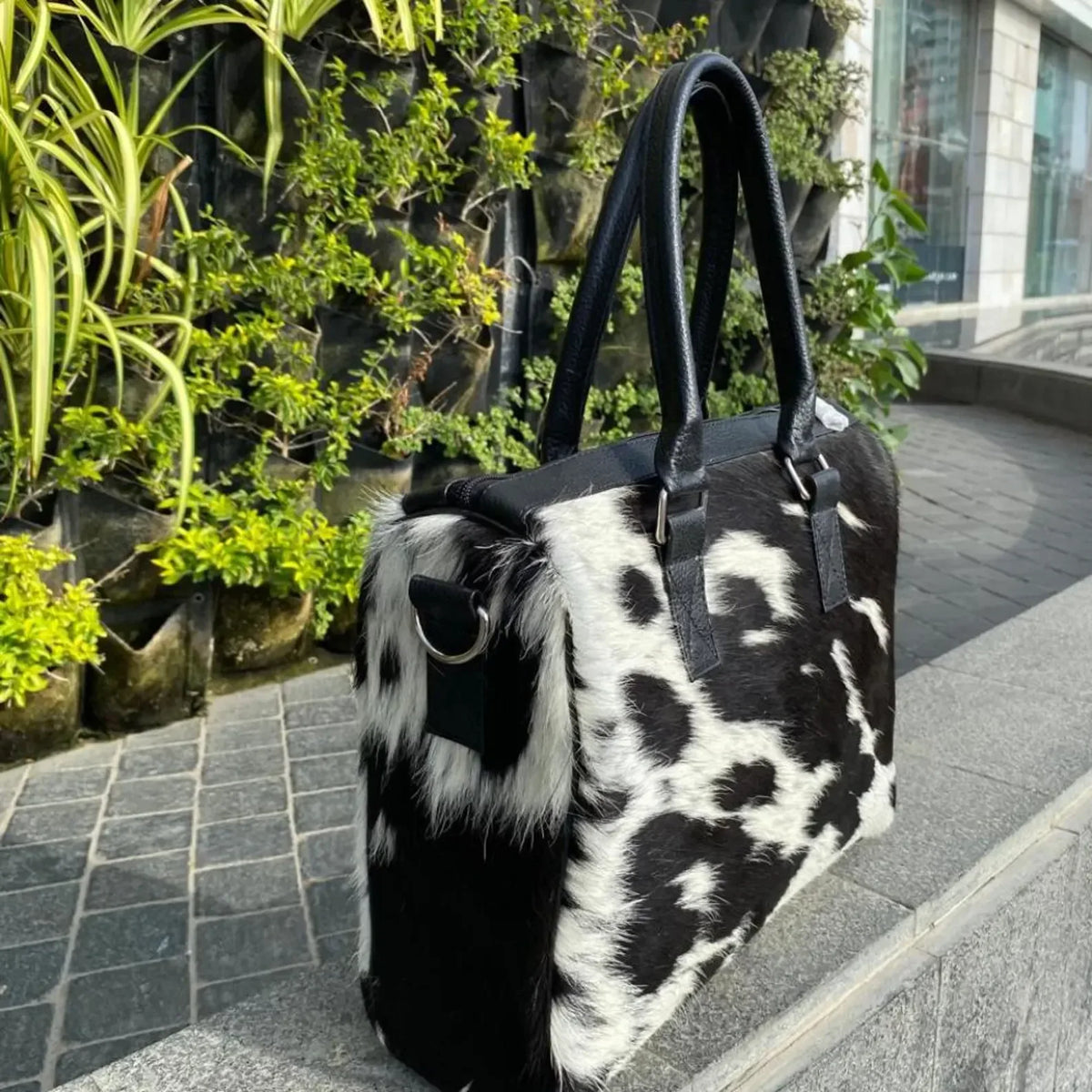 Cowhide Tote Bag in Black and White Hair-On Hide