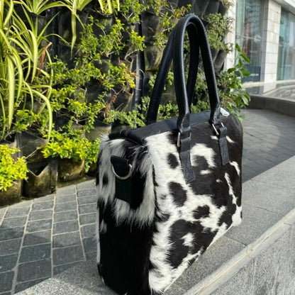 Cowhide Tote Bag in Black and White Hair-On Hide