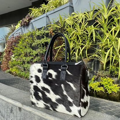 Cowhide Tote Bag in Black and White Hair-On Hide