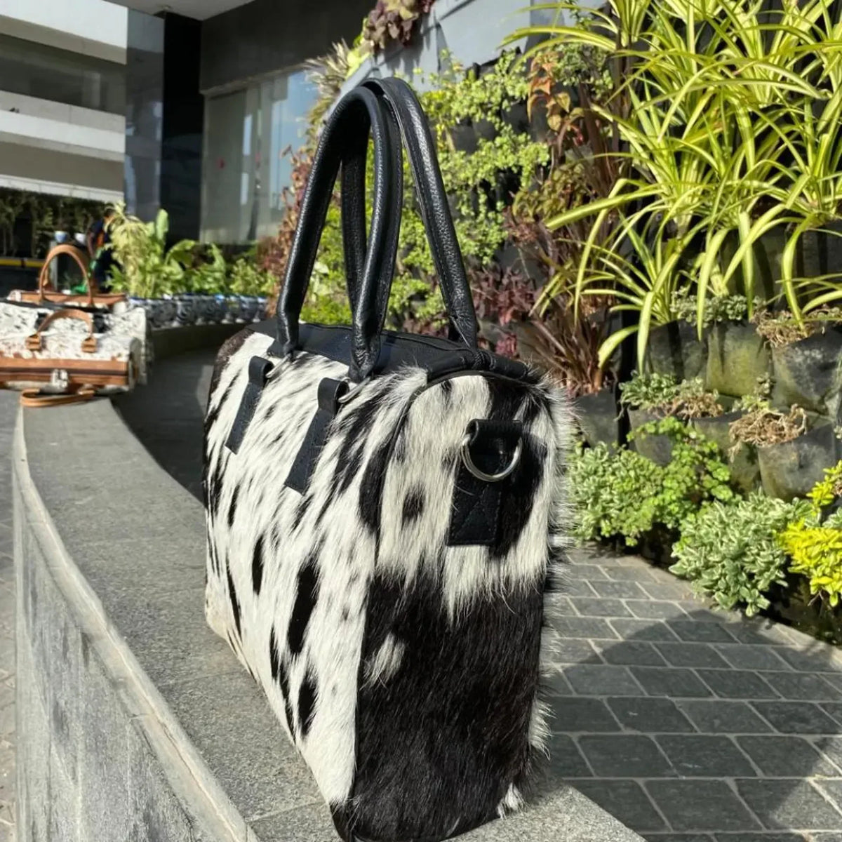 Cowhide Tote Bag in Black and White Hair-On Hide