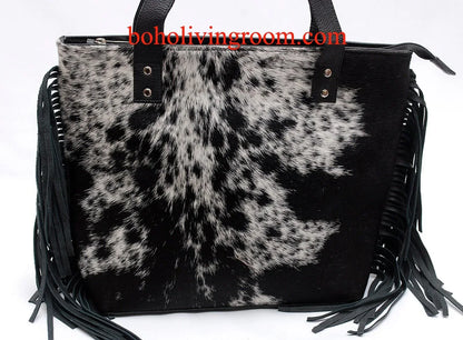 Cowhide Shoulder Purse With Fringes