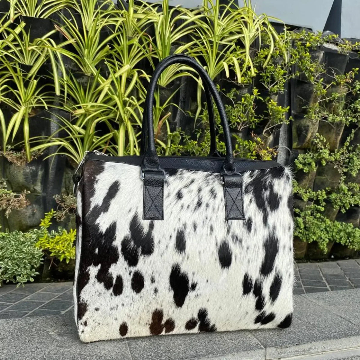 Cowhide Tote Bag in Black and White Hair-On Hide