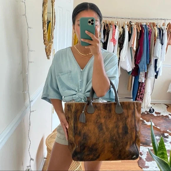 Brindle cowhide tote bag for women