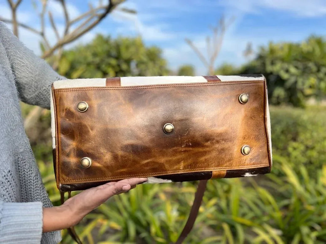 Cowhide Luggage Bag Black Brown White