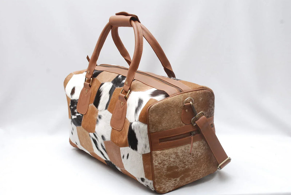 Natural Cowhide Patchwork Leather Duffle Bag