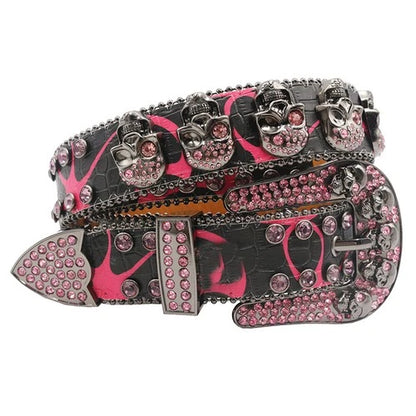 Punk leather belts with skull rhinestones 4 105 cms