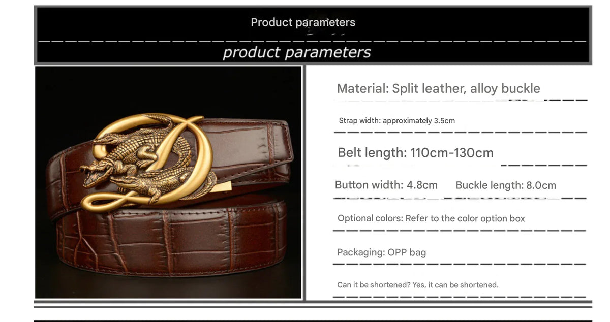 Men’s Croc Embossed Leather Belt with Wolf Buckle