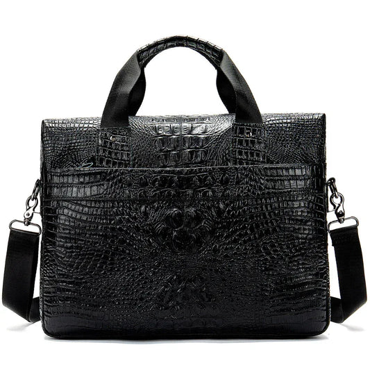 Crocodile Briefcase for Men Cowhide Leather Laptop Business Bag
