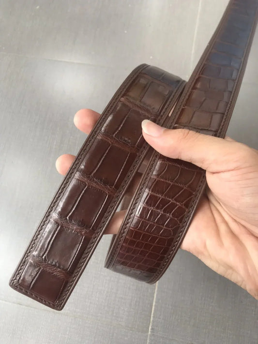 Men's Genuine Crocodile Leather Belt in Belly Skin Brown 105 cms