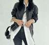 Cropped Leather Jacket for Women in Black with Contrast Stitching
