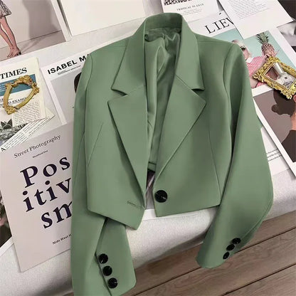 Women's Cropped Blazer with Single Button Front 2 S