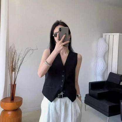 Women Casual Fitted Vest Top V Neck Sleeveless Office Waistcoat