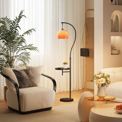 Vintage arc floor lamp with storage shelf