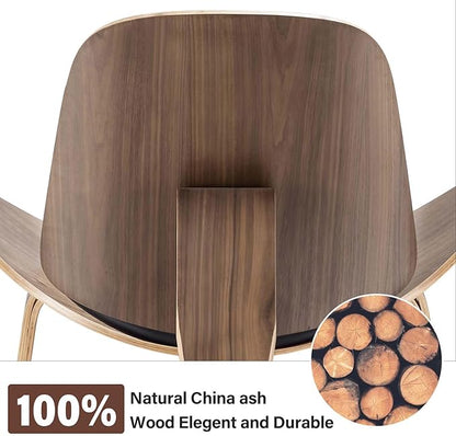 Mid century solid wood leather shell lounge chair