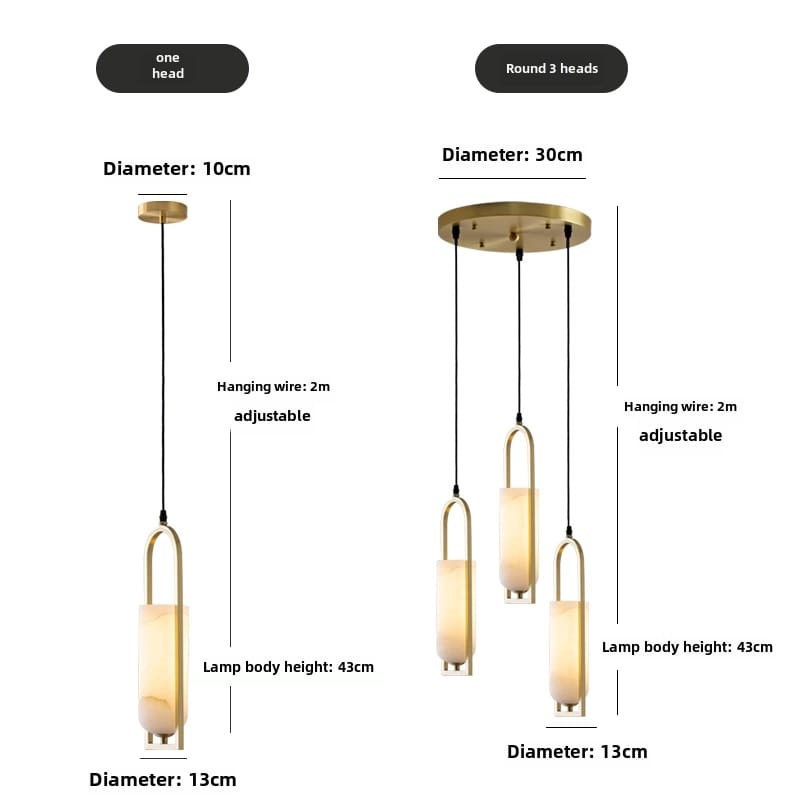 Copper Natural Marble Pendant Lamp Black and Gold