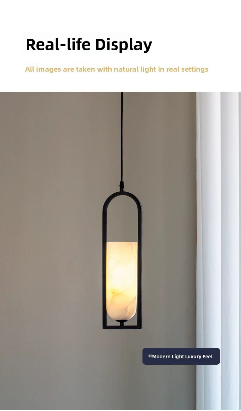 Copper Natural Marble Pendant Lamp Black and Gold