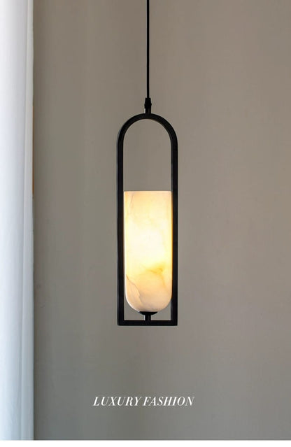 Copper Natural Marble Pendant Lamp Black and Gold
