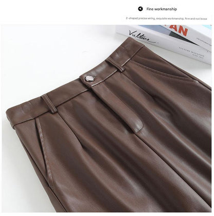Flap Pocket Split Thigh Imitation Leather Skirt