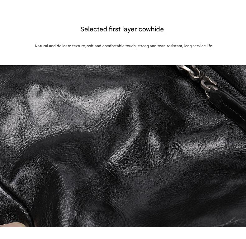 Genuine Black Leather Men’s Backpack with Trolley Sleeve