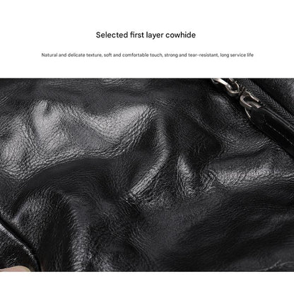 Genuine Black Leather Men’s Backpack with Trolley Sleeve