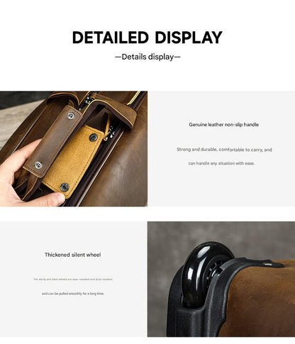 Real Leather Trolley Suitcase Carry-On with Wheels